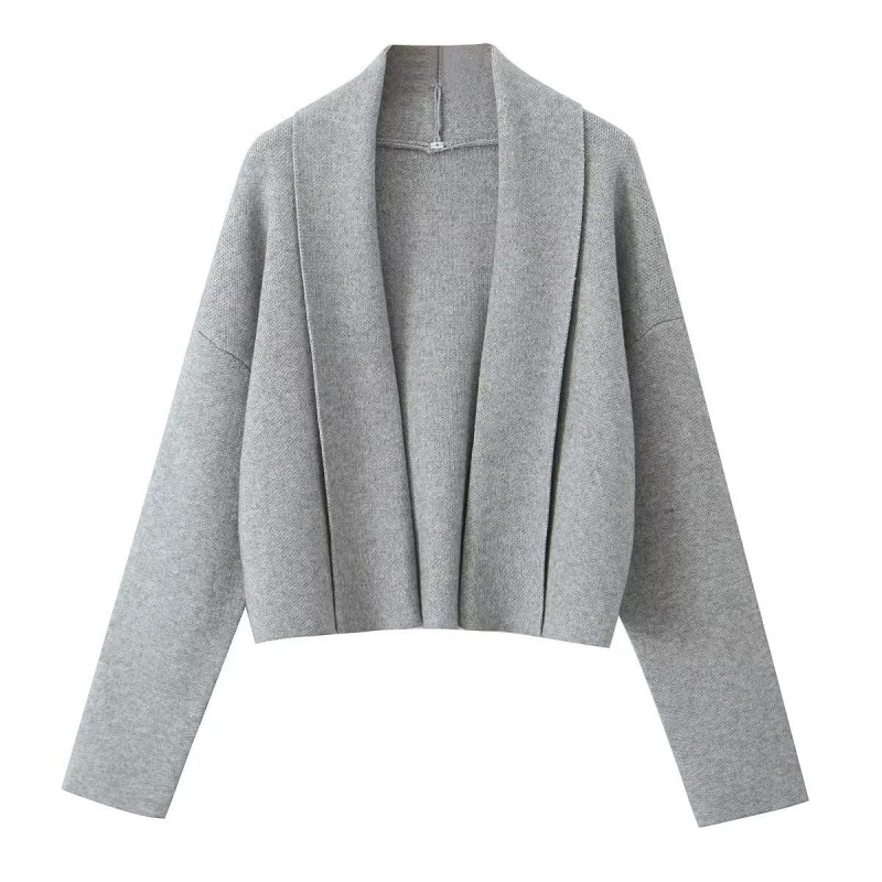Collared Open-Front Knit Cardigan