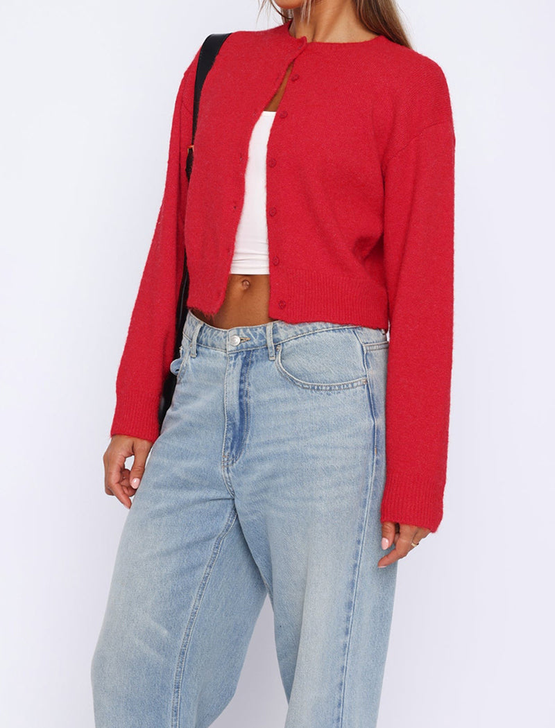 Button-Down Cropped Knit Cardigan