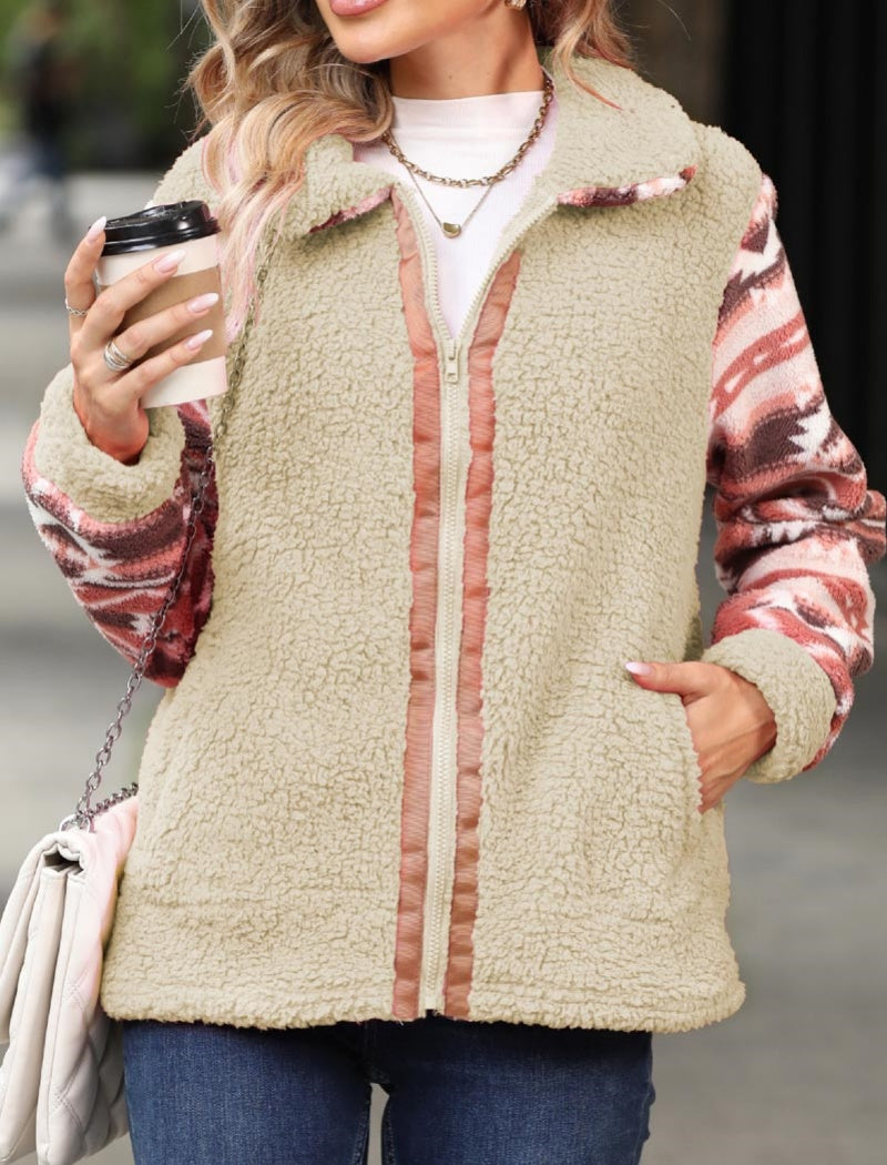 Color Block Sherpa Zipper Jacket