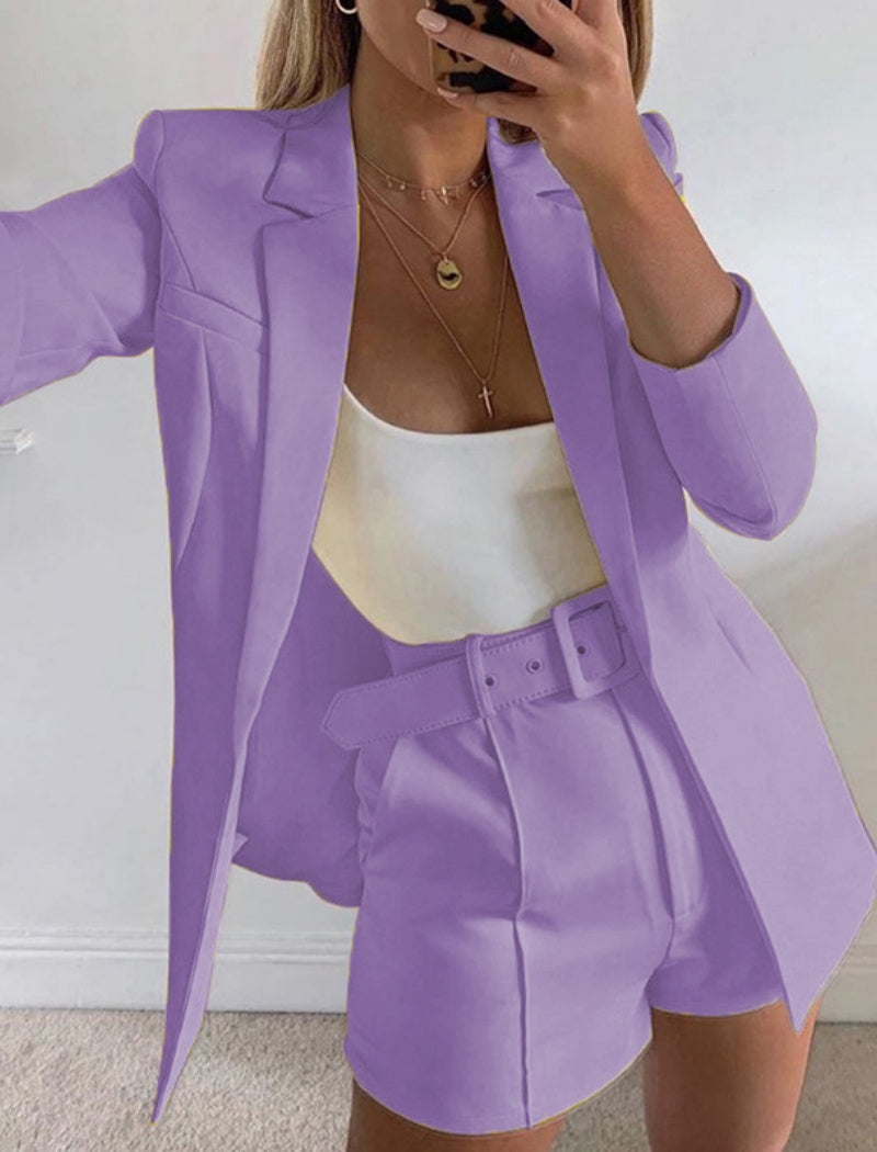Belted Blazer and Shorts Set