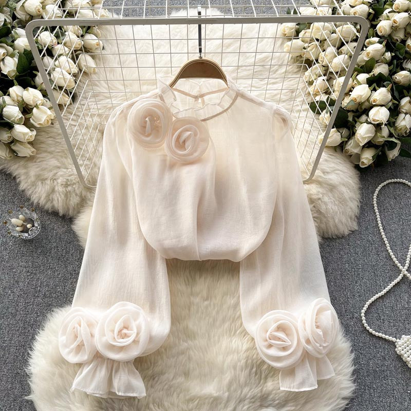 Floral Puff Sleeve Chiffon Blouse