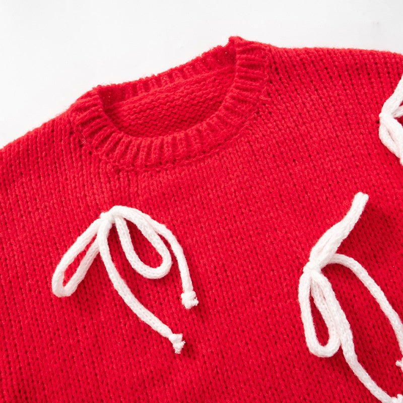 Bow Embellished Oversized Knit Sweater