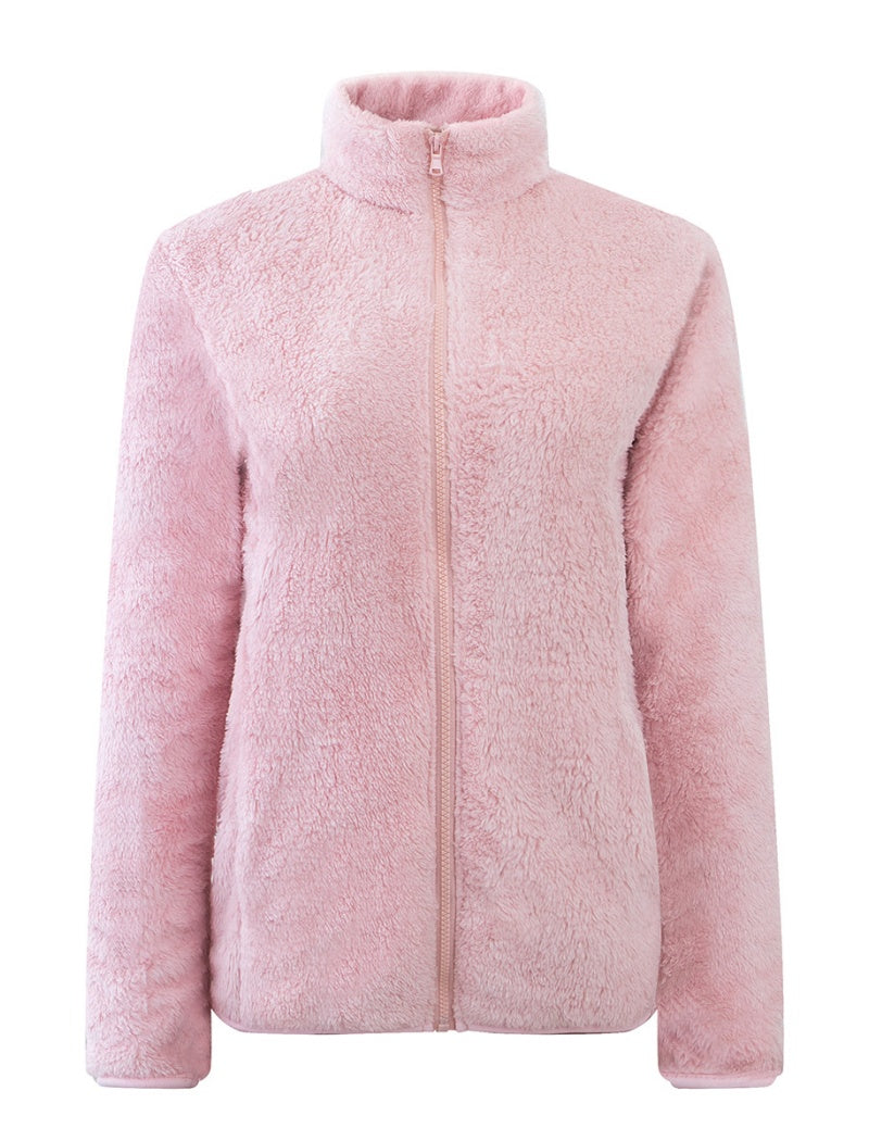 Fleece Zip-Up Jacket with Stand Collar