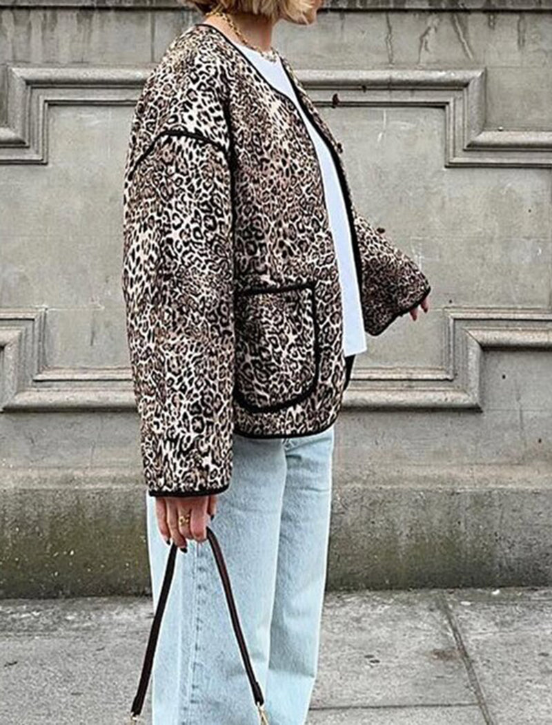 Leopard Quilted Bomber Jacket