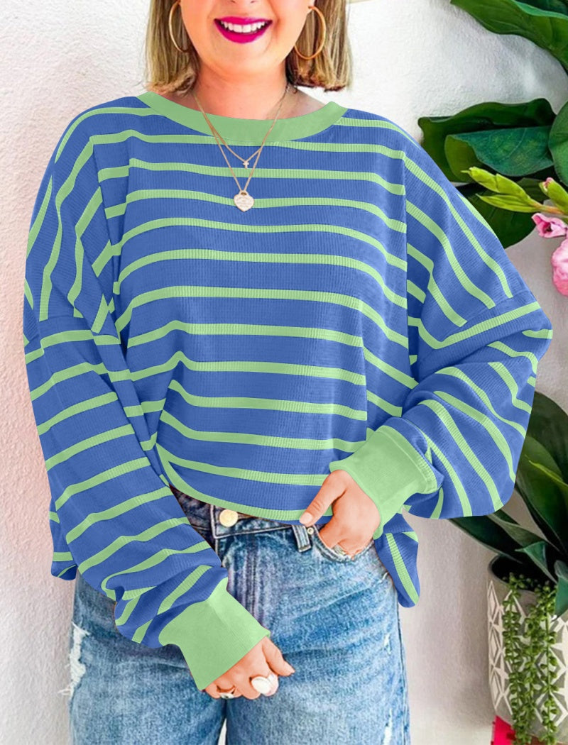 Striped Loose-Fit Sweater with Drop Shoulders