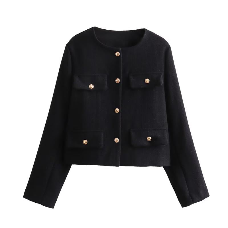 Pocket Front Cropped Button-Up Jacket