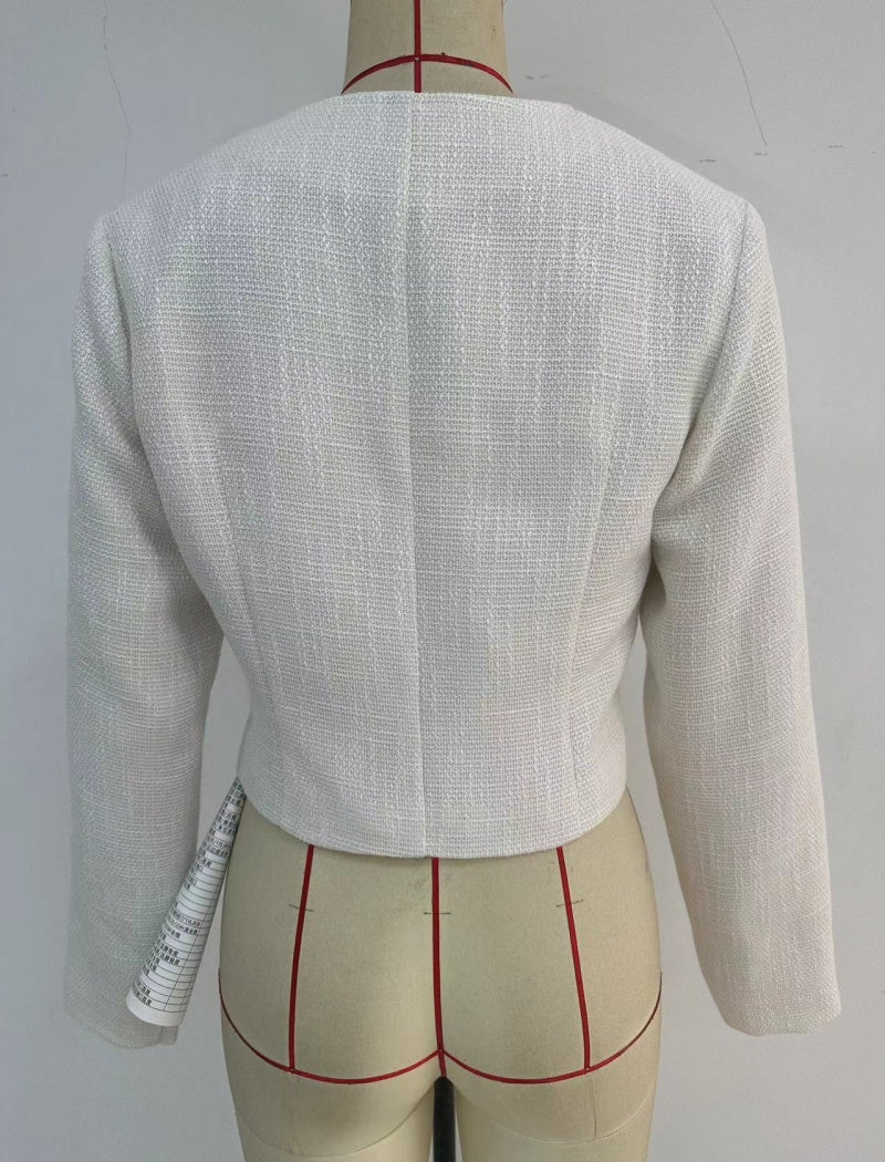 Bow-Accented Cropped Tweed Jacket