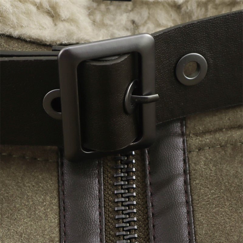 Shearling Hooded Zip-Up Jacket