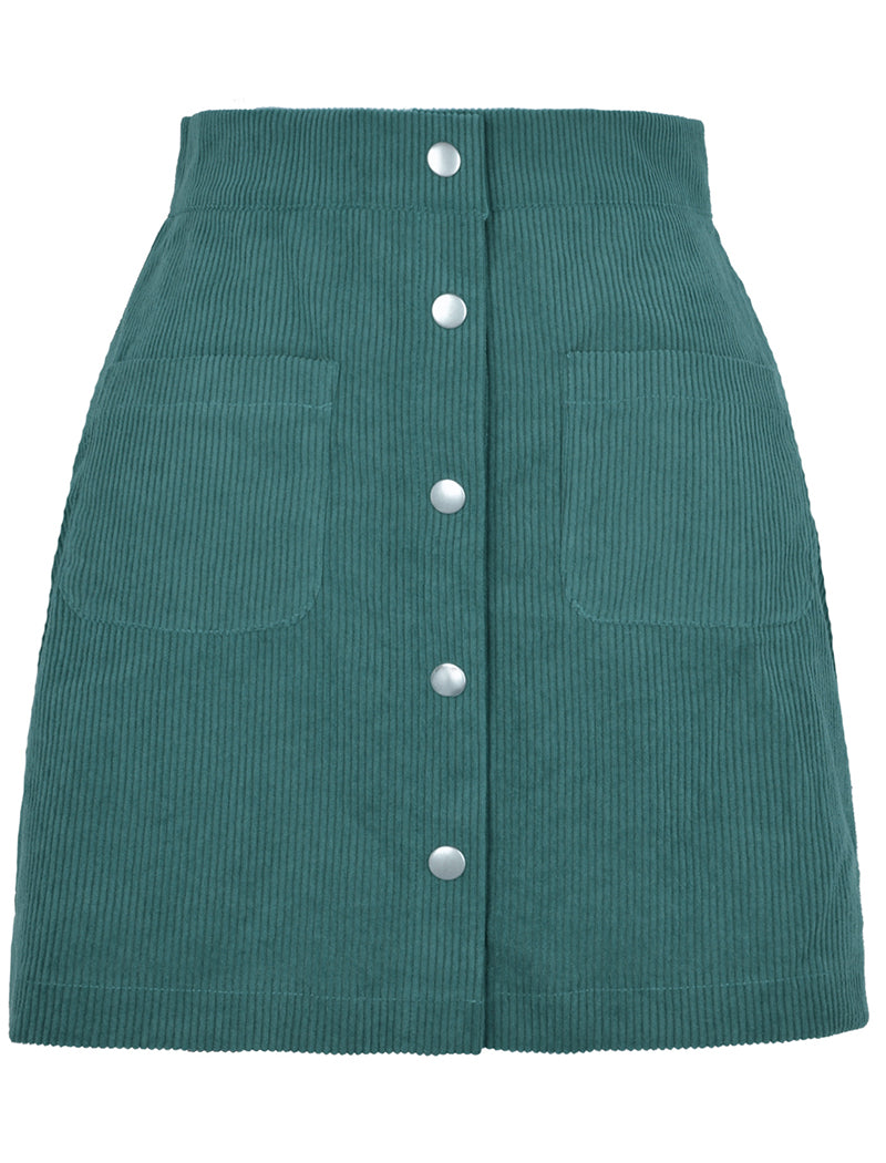 Button-Up Corduroy Mini Skirt
