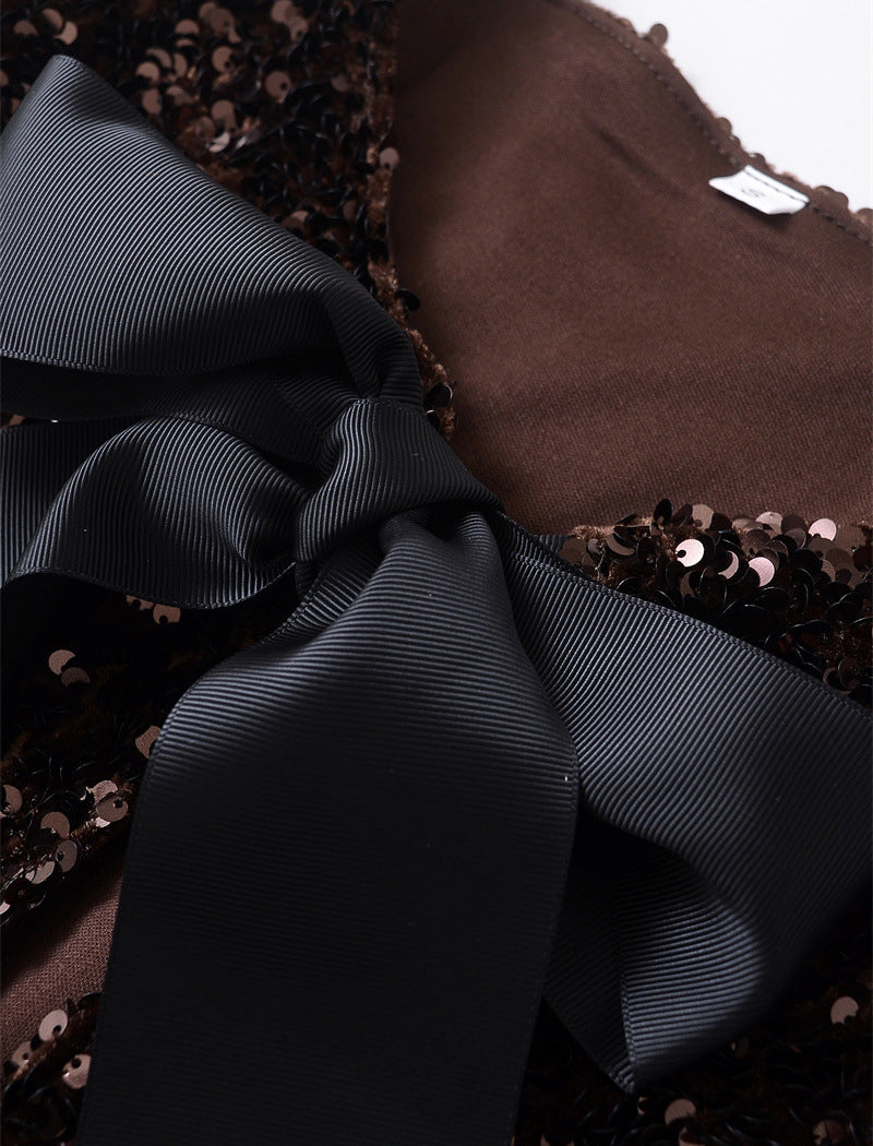 Glitter Bow-Tie Crop Cardigan