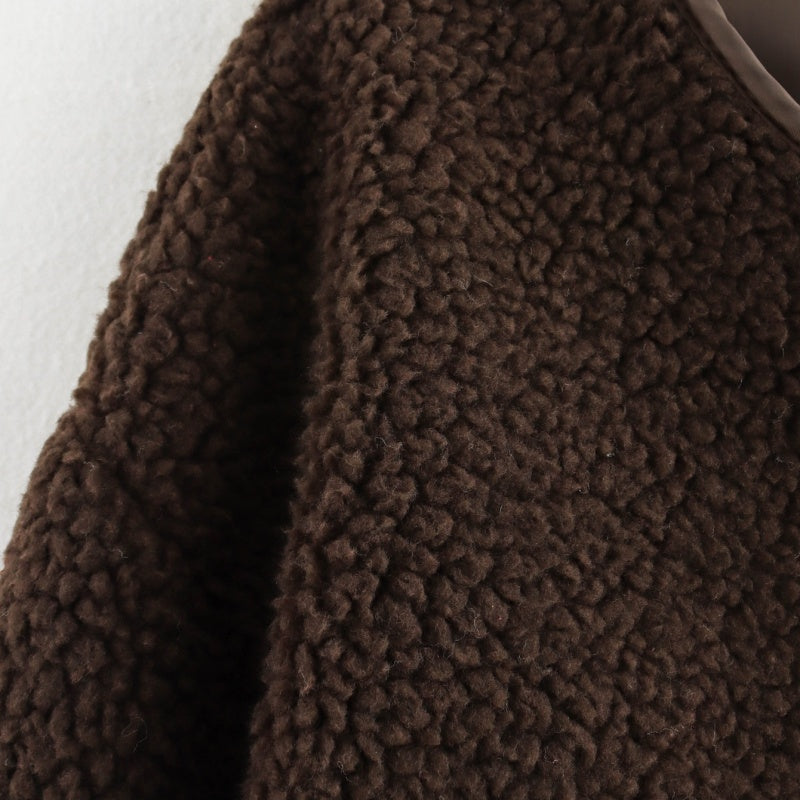 Crewneck Lamb Fleece Sleeve Jacket