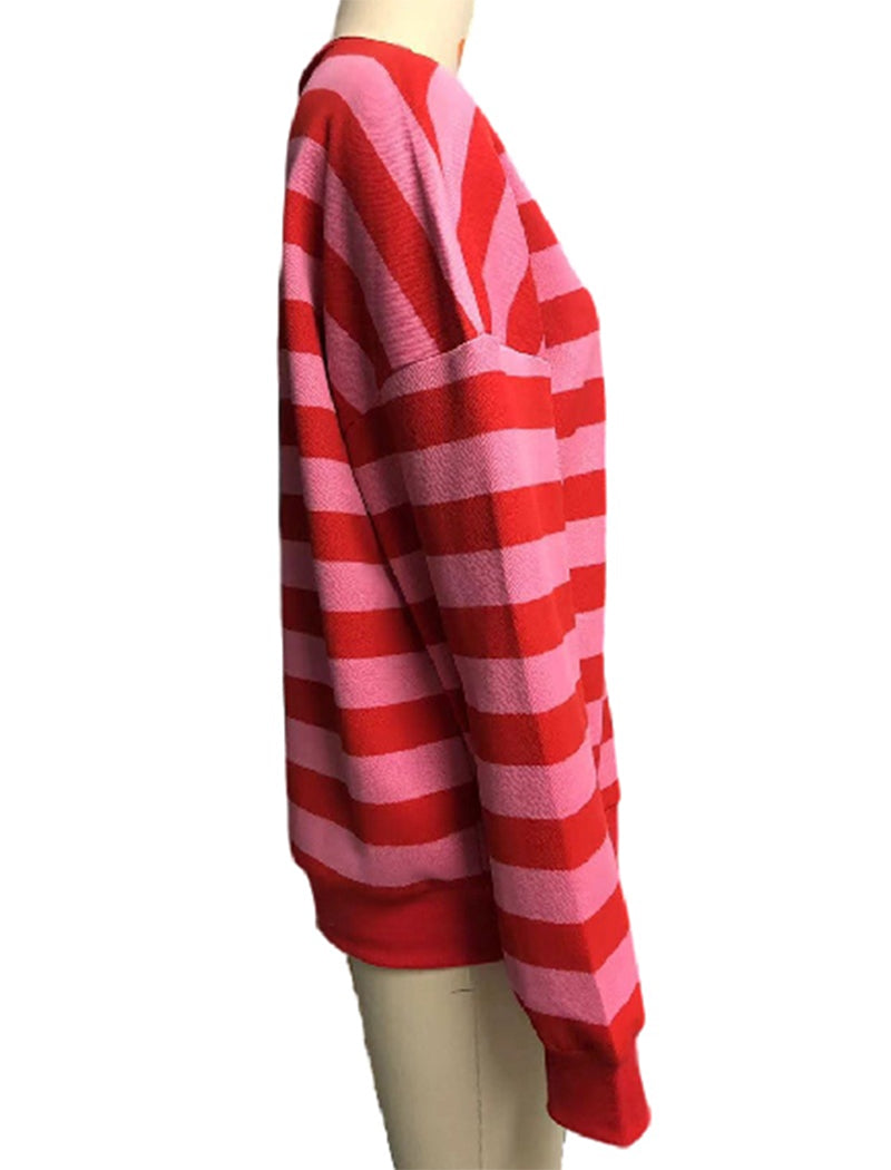 Striped Loose Round Neck Long Sleeve Top