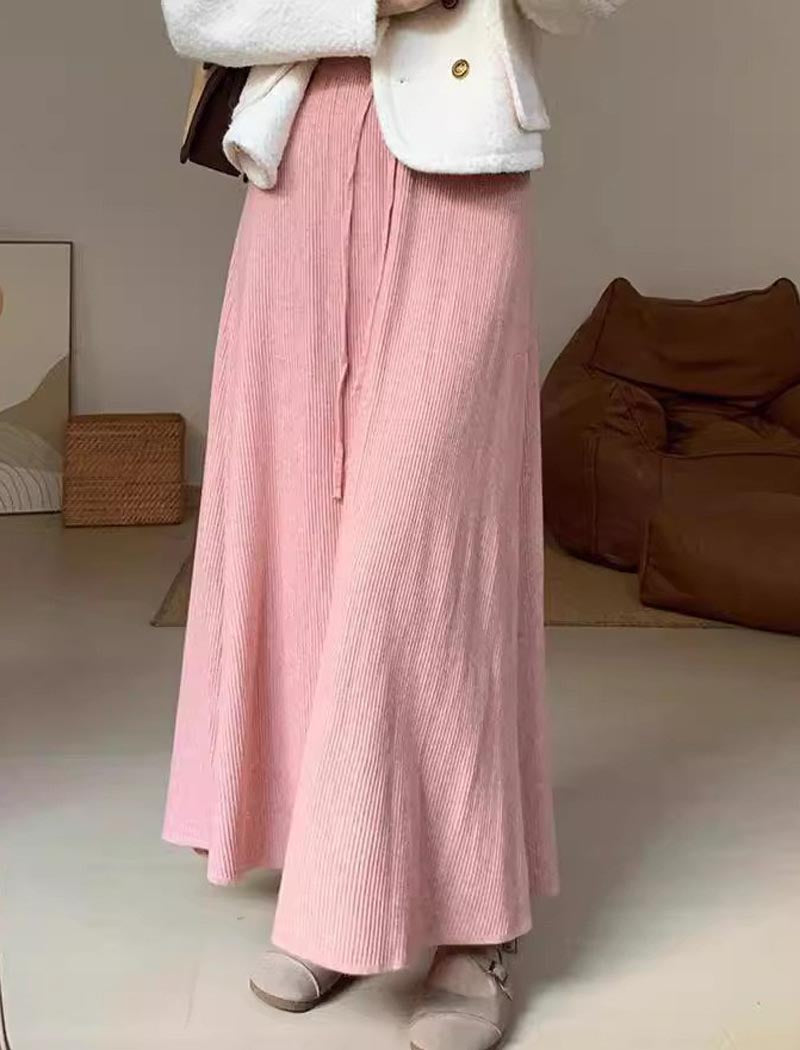 Pleated Drawstring Maxi Skirt