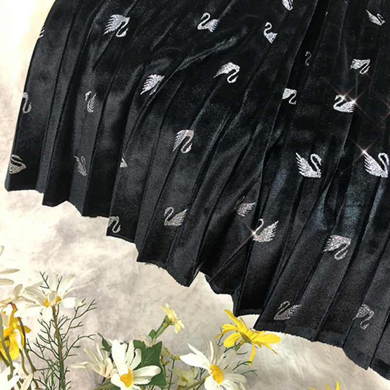 Pleated Metallic Midi Skirt