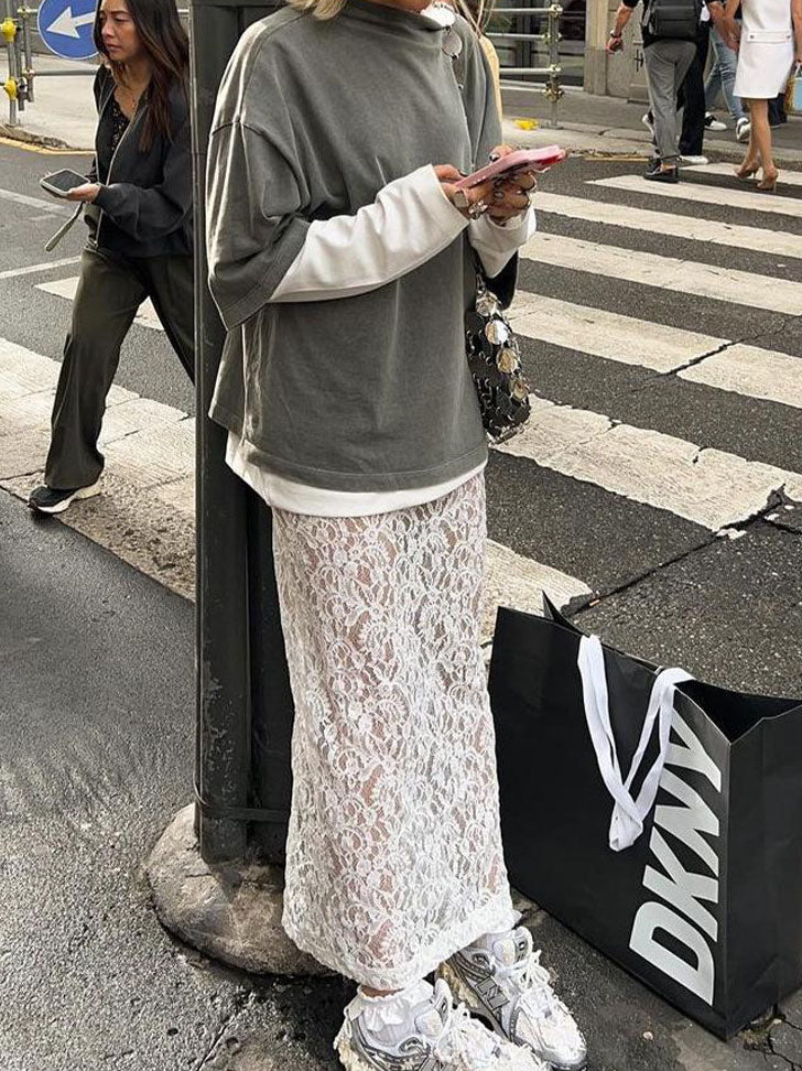 Lace Split-Hem Midi Skirt