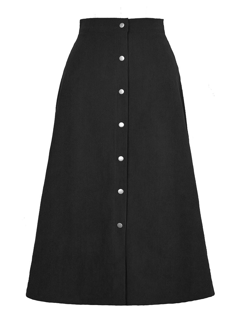 Button-Front A-Line Midi Skirt