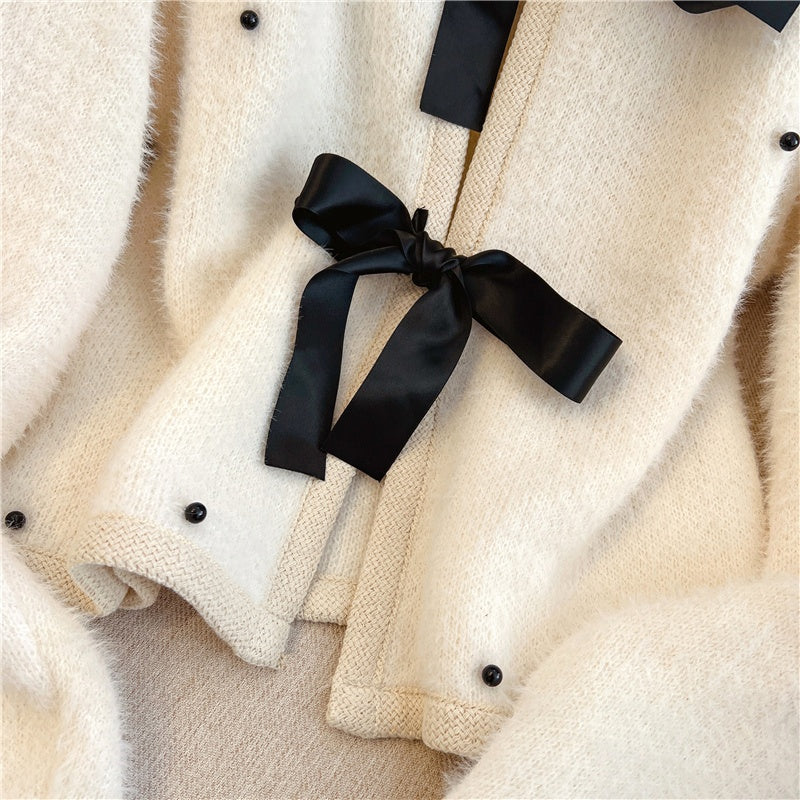 Pearl Embellished Cardigan with Bows