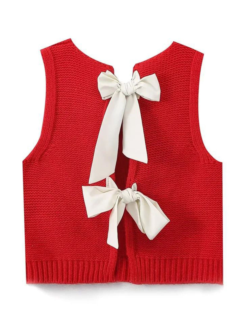 Knit Vest with Bow Details