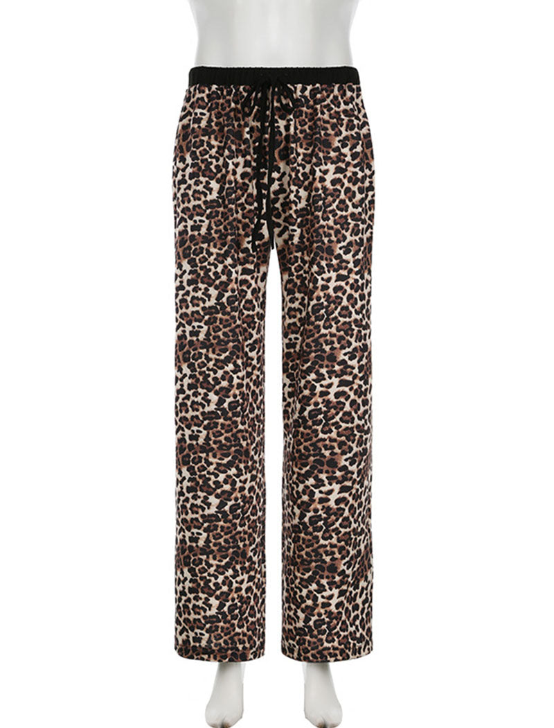 Leopard Print Drawstring Pants