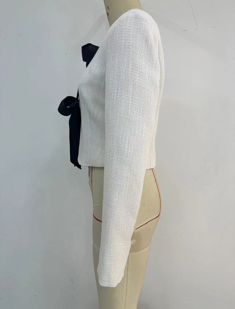 Cropped Blazer with Ribbon Ties