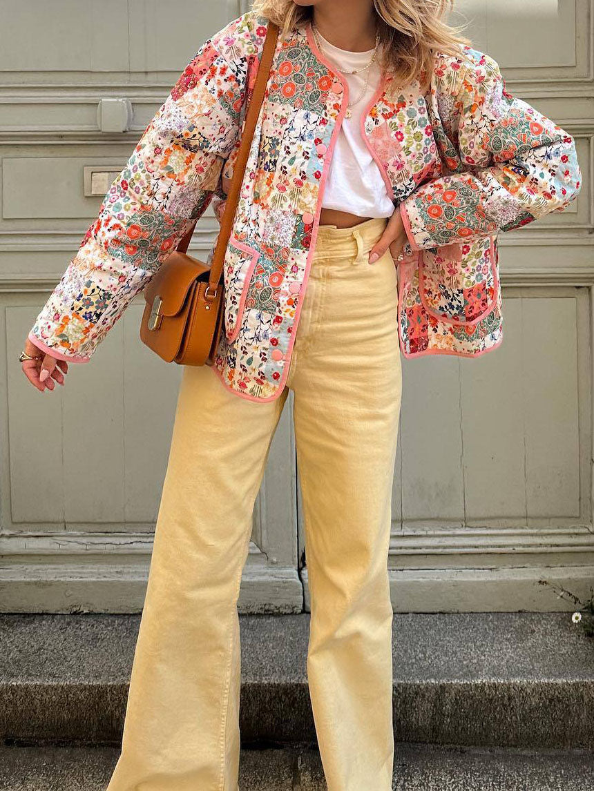 Floral Quilted Jacket and Mini Skirt Set