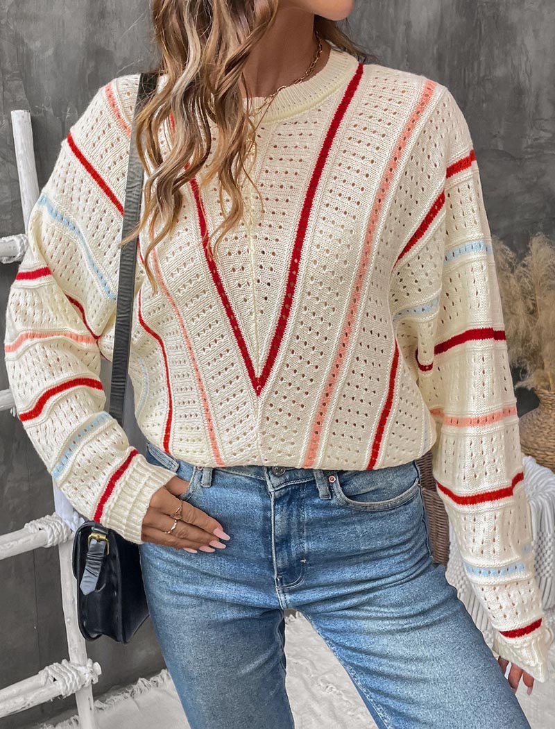 Striped Open-Knit Sweater