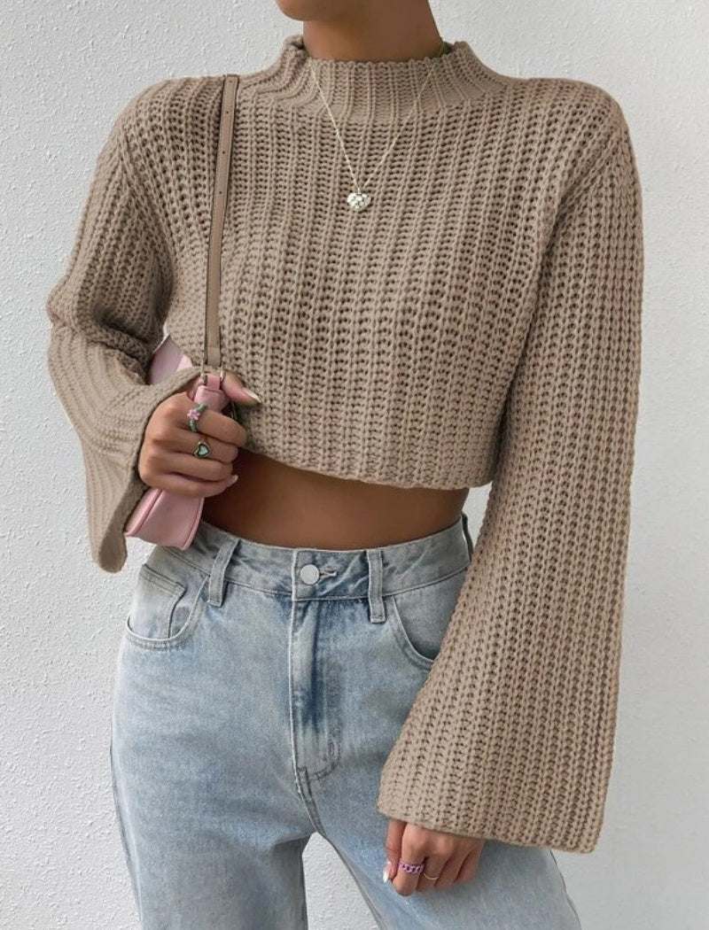 High-Waisted Short Bell Sleeve Sweater