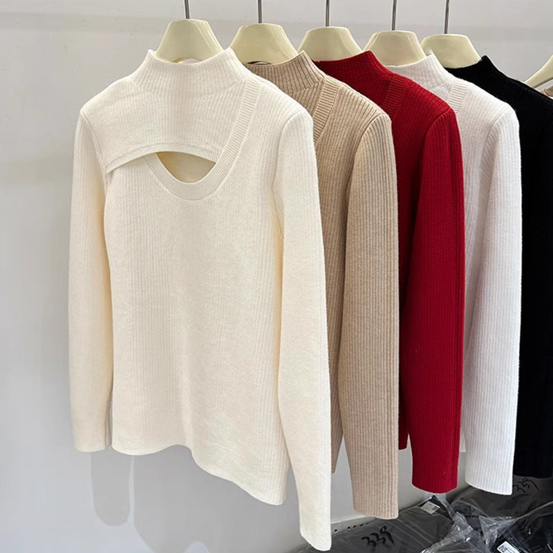 Fleece-Lined Mock Neck Cutout Sweater