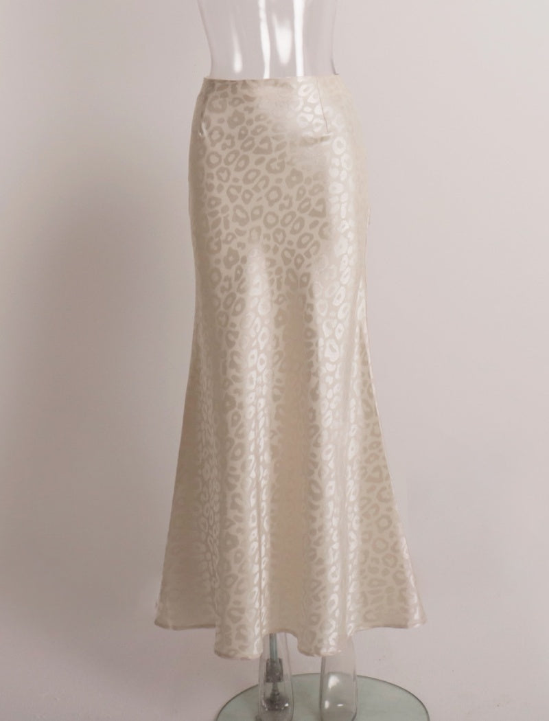 Satin Leopard Print Maxi Skirt