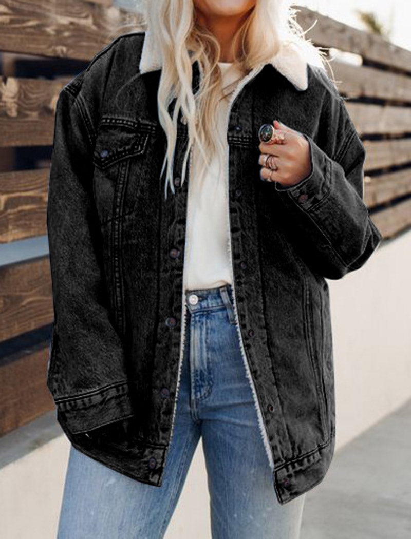 Oversized Fleece-Lined Denim Jacket