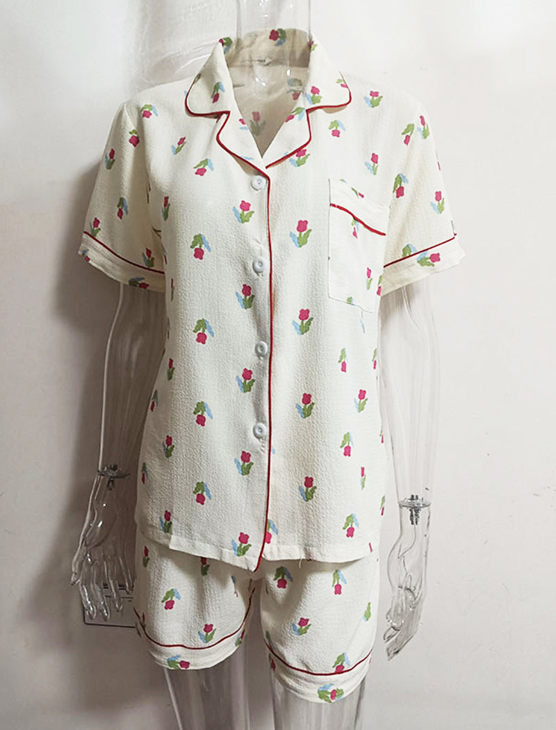 Floral Print Pocket Lounge Set Pajamas