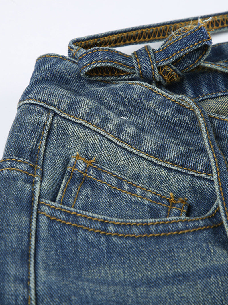 High-Waisted Tie-Waist Jeans