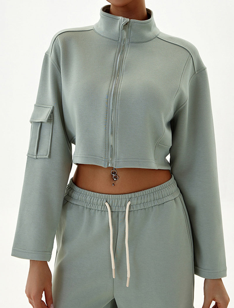 Cargo Style Cropped Top and Wide-Leg Pants Set