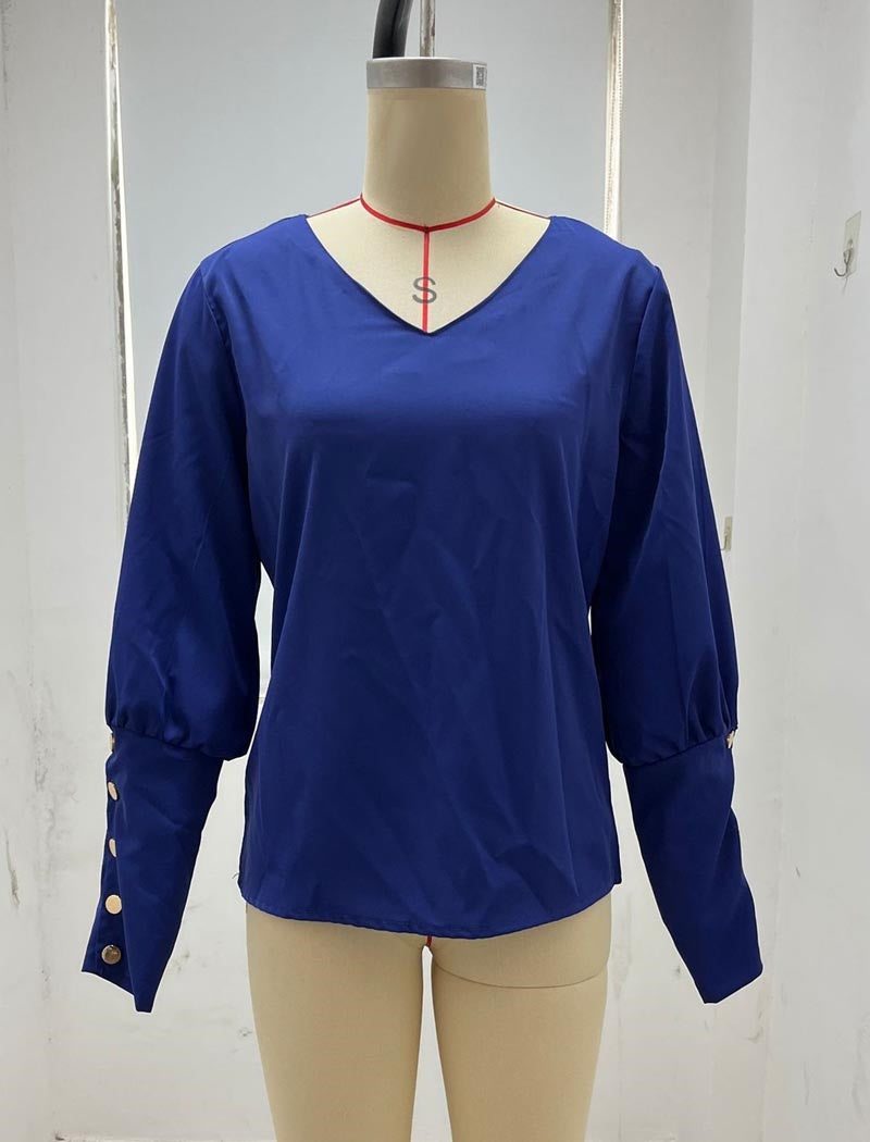 Buttoned Satin Blouse with Cuff Details