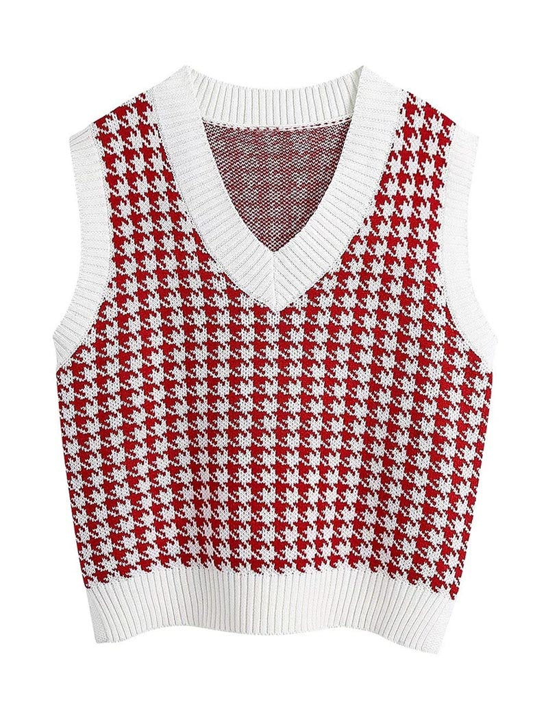 Houndstooth Knit Vest