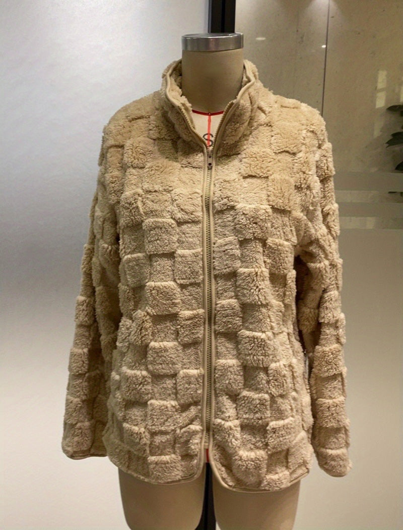 Checkered Texture Zip-Up Jacket