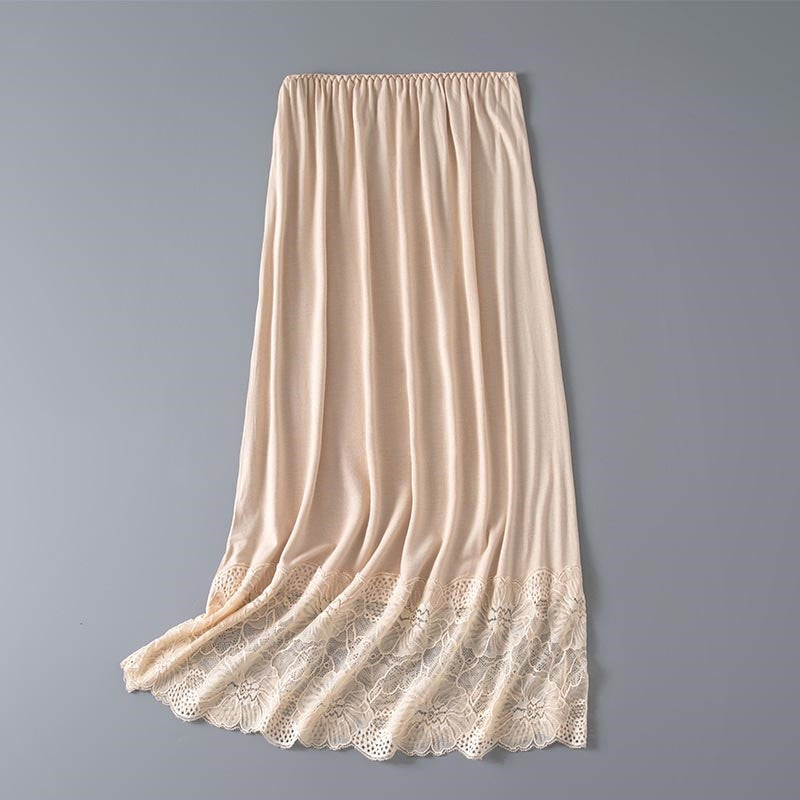 Elastic Waist Maxi Skirt with Lace Trim