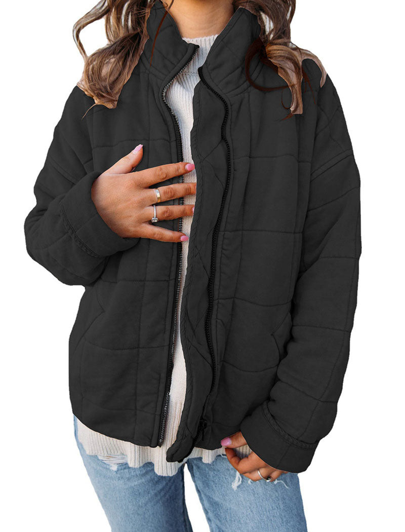 Quilted Zip-Up Jacket with Stand Collar