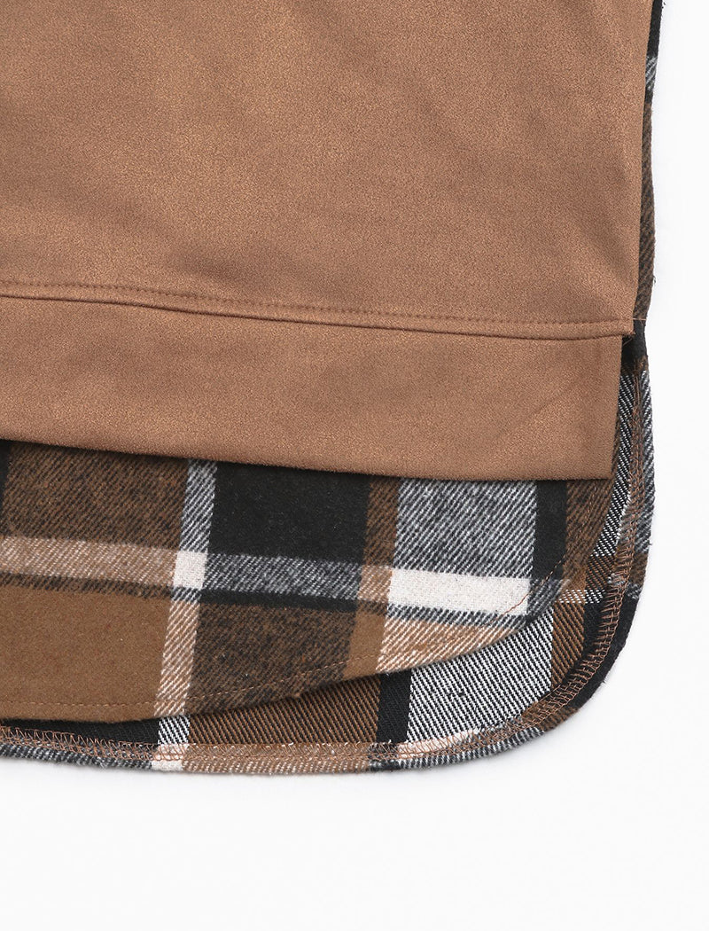 Plaid Patchwork Hooded Top with Drawstring