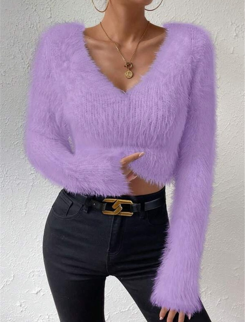Fluffy Long Sleeve Cropped Sweater