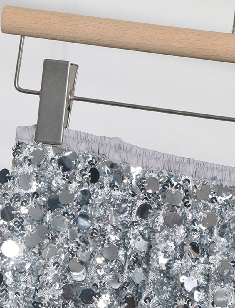 Glitter Sequin Lace Hem Mini Skirt