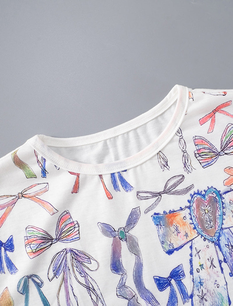 Bowknot Printed Slim Long Sleeve Tee