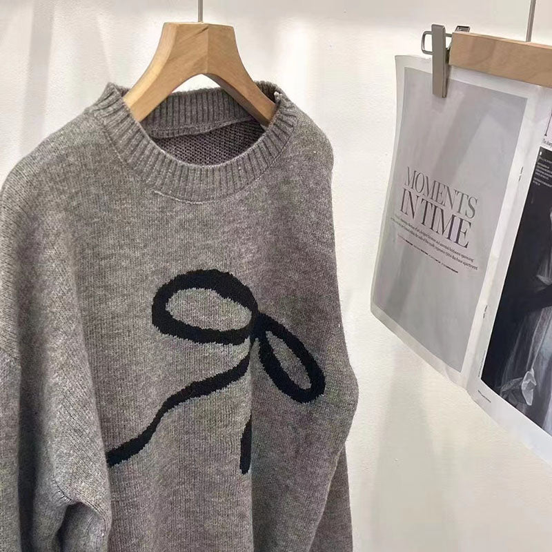 Bow Knit Crewneck Pullover Sweater