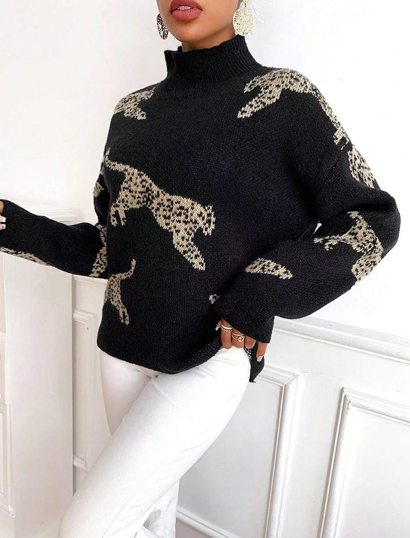 Leopard Pattern Knit Sweater