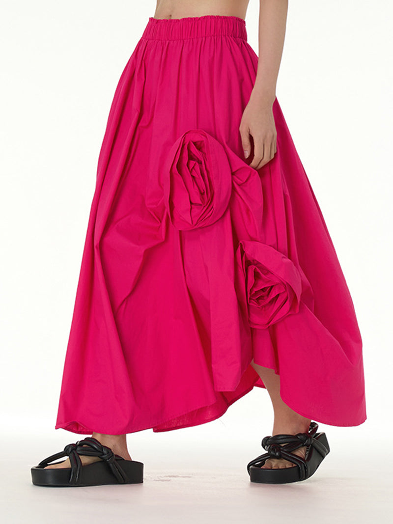 Asymmetrical Gathered Floral Midi Skirt