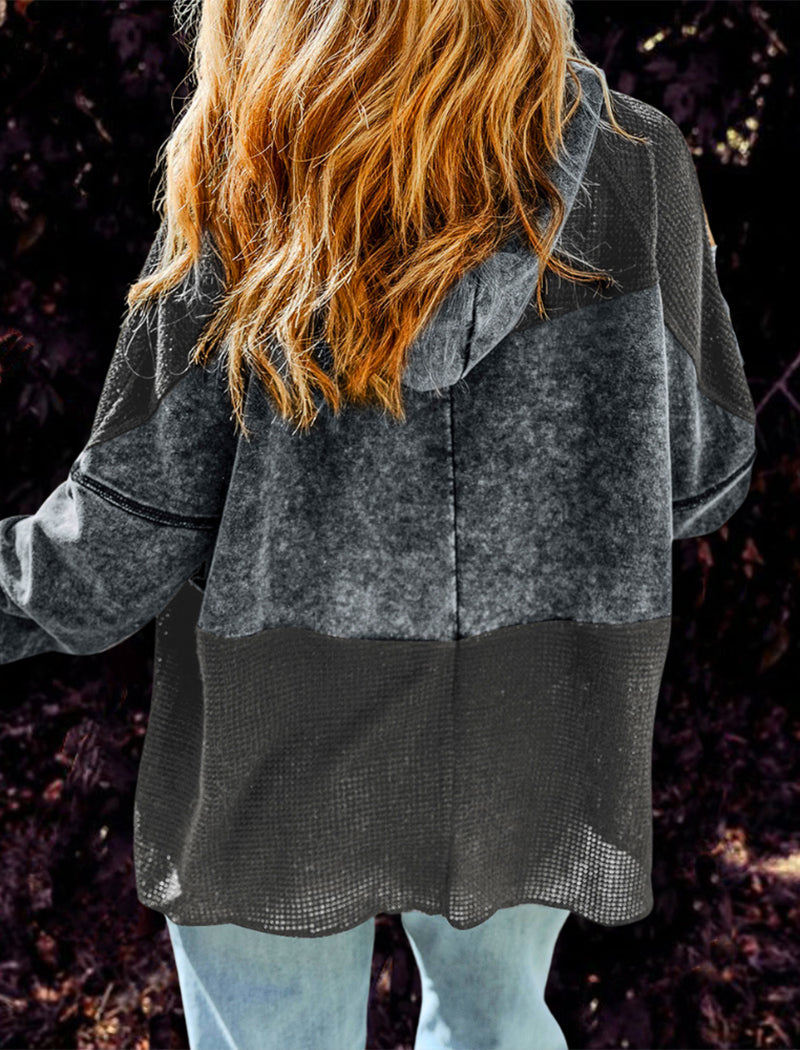 Colorblock Textured Zip-Up Hoodie