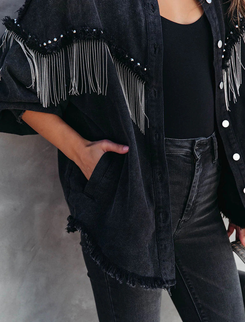 Fringed Frayed Denim Jacket