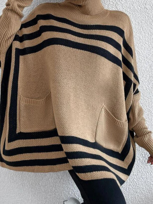 Striped Oversized Turtleneck Sweater