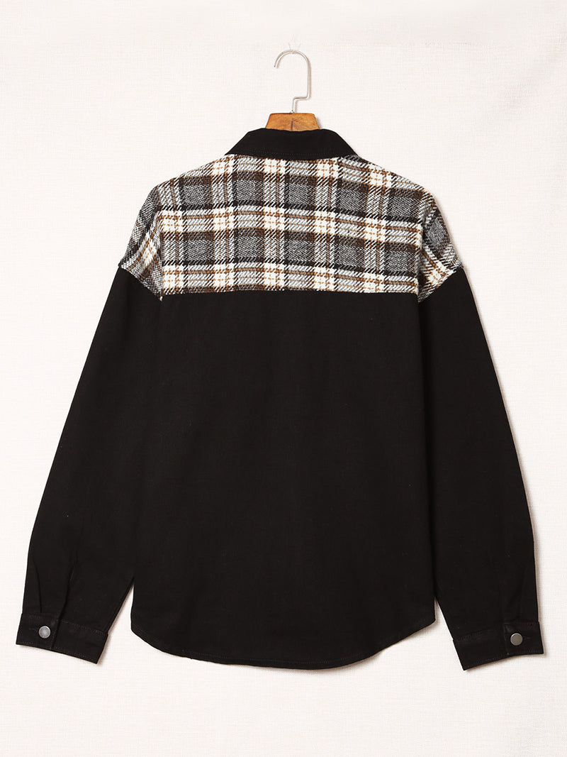 Plaid Patchwork Button-Up Jacket