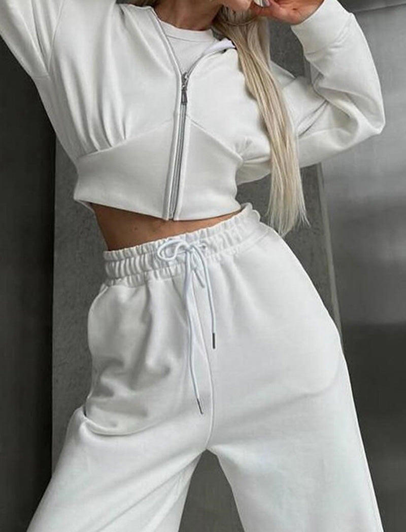 Cropped Zip-Up Hoodie and Joggers Set